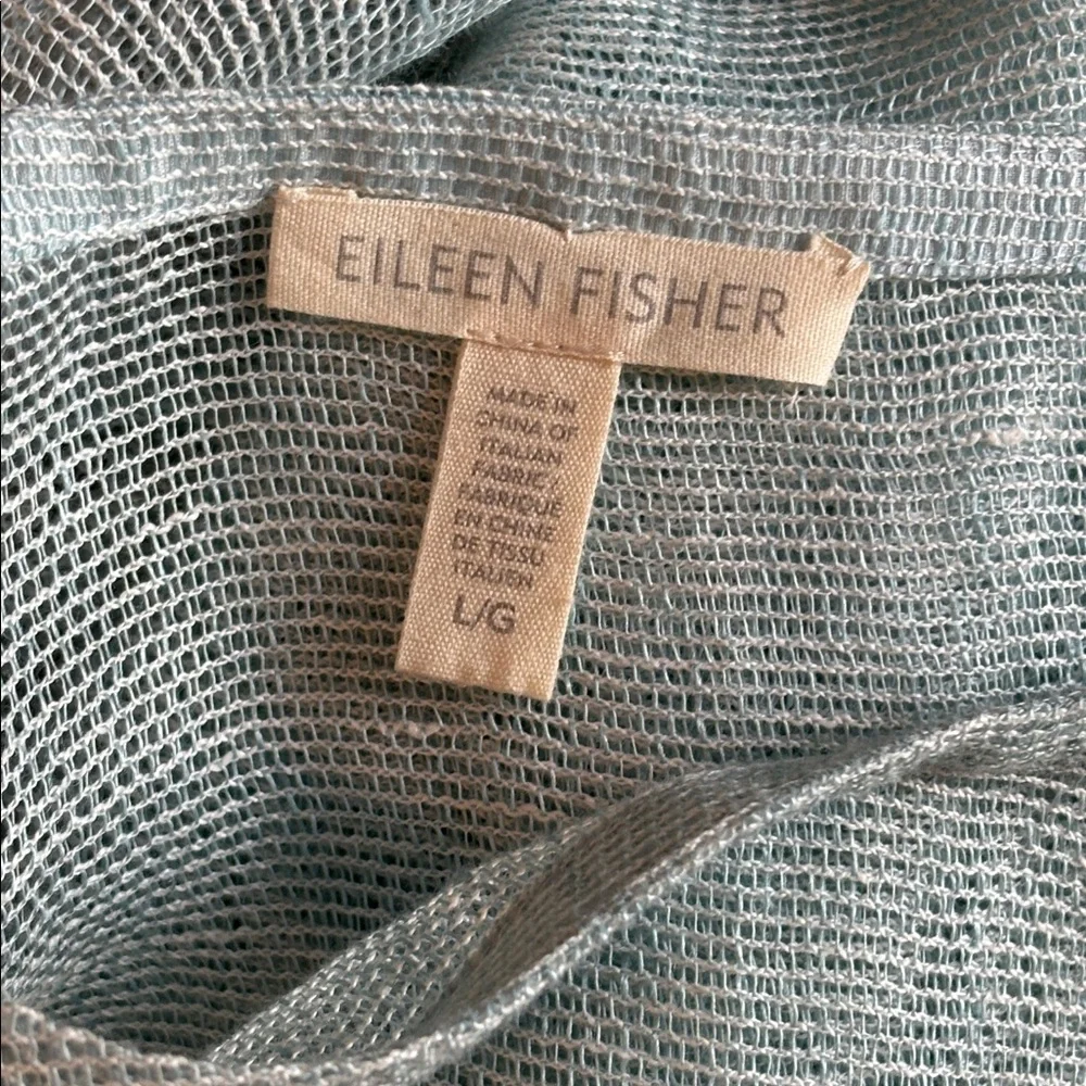2 Eileen Fisher mesh organic linen tunic tops * tan and light blue * sz LG - Picture 6 of 13